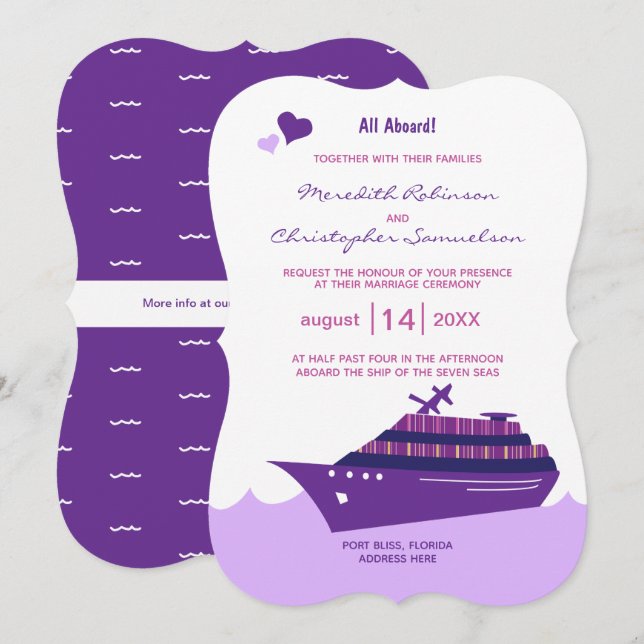 Convite Casamento Purple Cruise Ship (Frente/Verso)