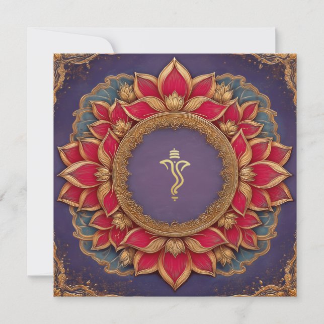 Convite Casamento Purple Dourado de Lotus Indian Ganesh (Frente)