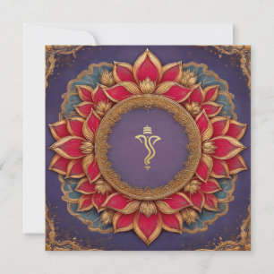 Convite Casamento Purple Dourado de Lotus Indian Ganesh