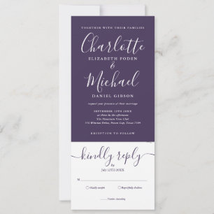 Convite Casamento Purple Elegant Script Tudo Em Um