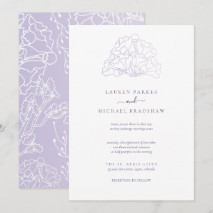 Convite Casamento Purple Floral Minimalista Elegante