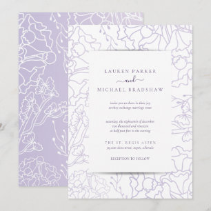 Convite Casamento Purple Floral Minimalista Elegante