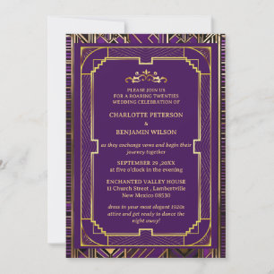 Convite Casamento Purple & Gold Gatsby Art Deco anos 20