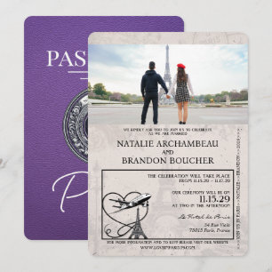 Convite Casamento Purple Paris Passport