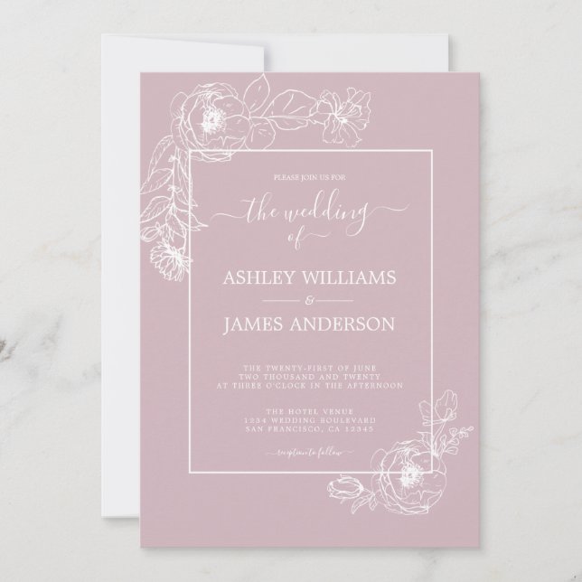 Convite Casamento Púrpura de Pastel Pastel de Script Chic (Frente)