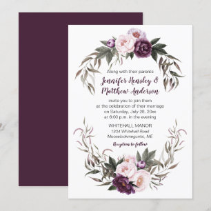 Convite Casamento Púrpura de Plum Pink Watercolor #2