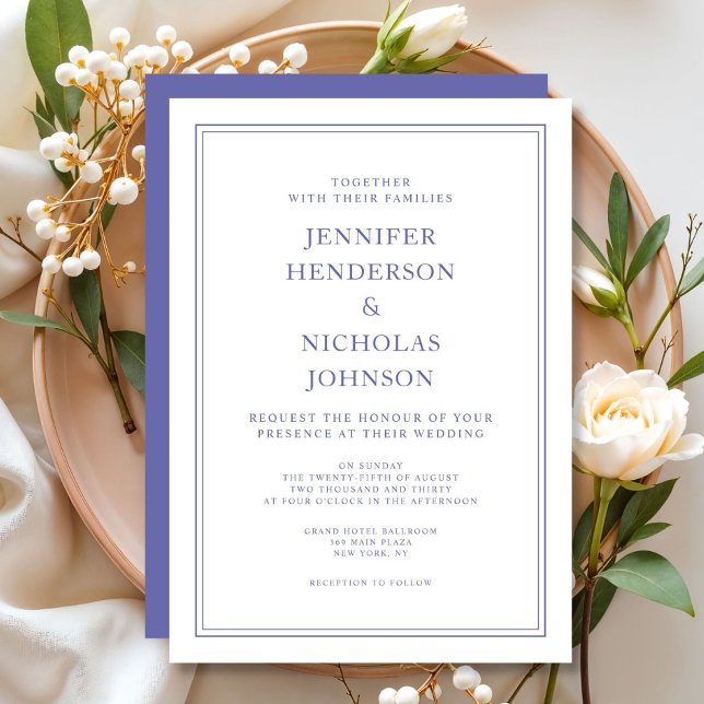 Convite Casamento Púrpura e Branco Clássico Elegante (Elegant Classic Purple & White Wedding Invitation)