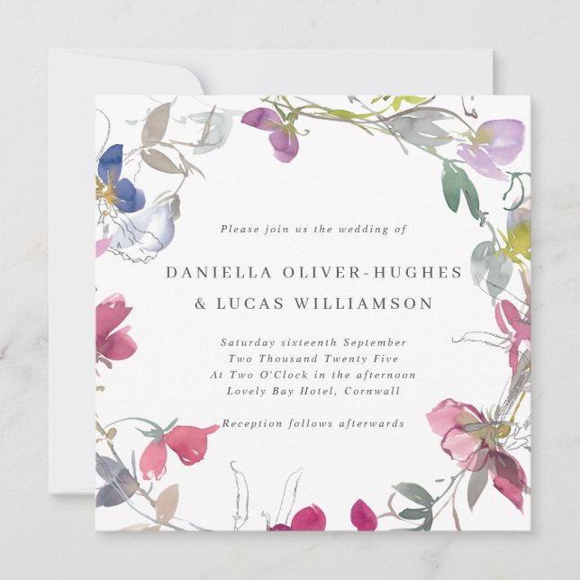 Convite Casamento Púrpura e Pinto Púrpura Pobre Pera (Frente)