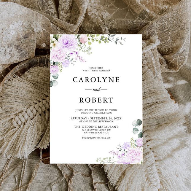 Convite Casamento Púrpura Elegante Boho Floral Dusty (Criador carregado)