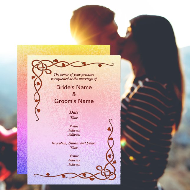 Convite Casamento Púrpura Rosa-Abstrato de outono (Autumn Abstract Shimmer Colors Pink Purple Wedding Invitation)