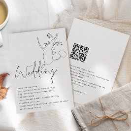 Convite Casamento QR Branco Preto de Arte de Linha Moderna