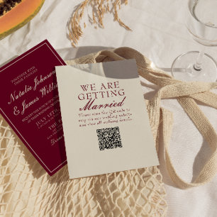 Convite Casamento QR Code Burgundy Clássico Dinheiro Antig