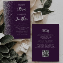 Casamento QR Code Caligrafia Brilho Prata Roxo