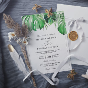 Convite Casamento QR Code Chic Folha de Palmeira Aquarela