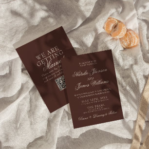 Convite Casamento QR Code de Chocolate Marrom Antigo Dinhe