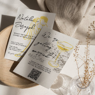 Convite Casamento QR Code de Verão Colorido Escrito à Mão 