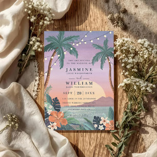 Convite Casamento QR Code Elegante Mar Ilha Vintage