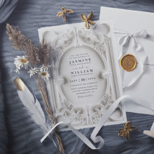 Convite Casamento QR Code Elegante Vintage Embutido Orname