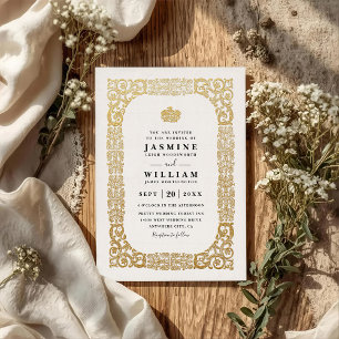 Convite Casamento QR Code Elegante Vintage Relevo Ornament