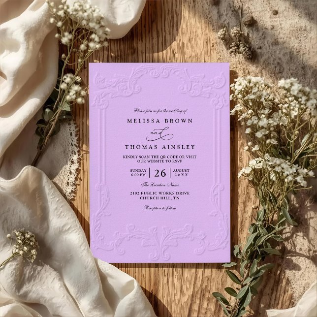 Convite Casamento QR Code em relevo ornamentado elegante v (Criador carregado)