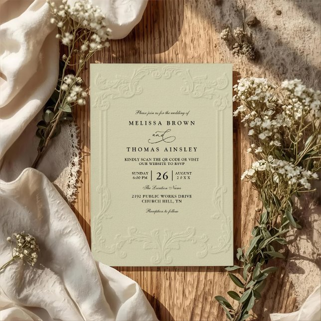 Convite Casamento QR Code em Relevo Ornamentado Elegante V (Criador carregado)