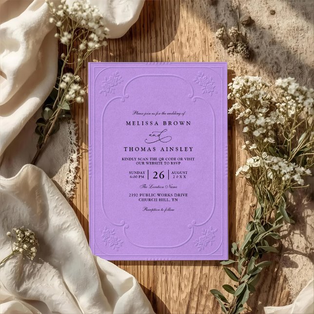 Convite Casamento QR Code em relevo ornamentado elegante v (Criador carregado)