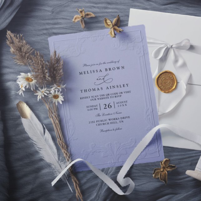 Convite Casamento QR Code em relevo ornamentado elegante v (Criador carregado)