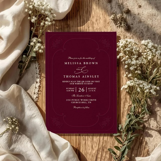 Convite Casamento QR Code Embutido Ornamentado Elegante Vi (Criador carregado)