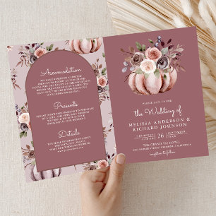 Convite Casamento QR Code Floral Abóbora Neutra Rosa Empoe