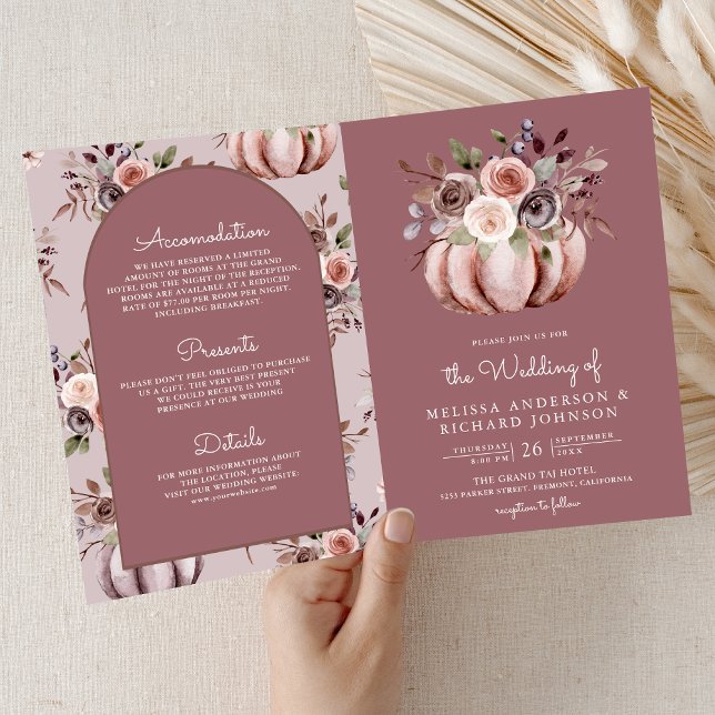 Convite Casamento QR Code Floral Abóbora Neutra Rosa Empoe (Criador carregado)