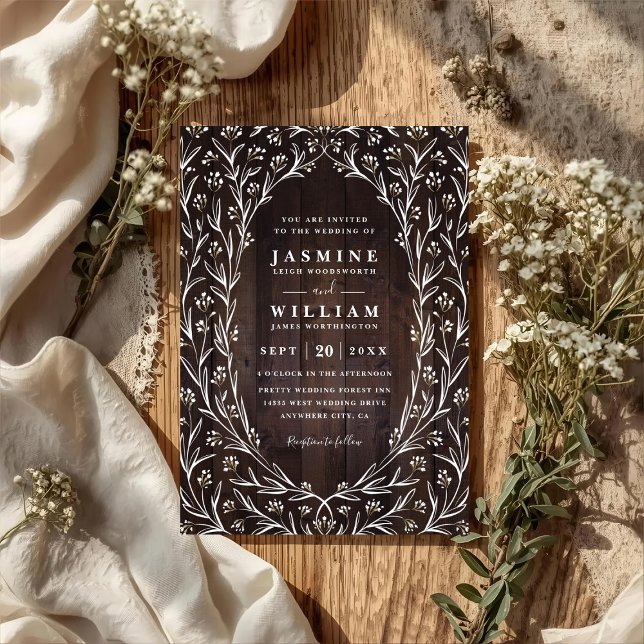 Convite Casamento QR Code Floral Chic Boho Madeira Celeiro (Criador carregado)