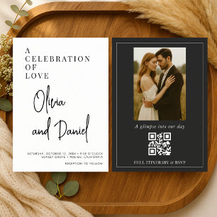 Convite Casamento QR Code Foto Script Minimalista Simples