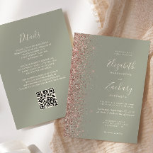 Casamento QR Code Glitter Rosa Dourado Verde Chic