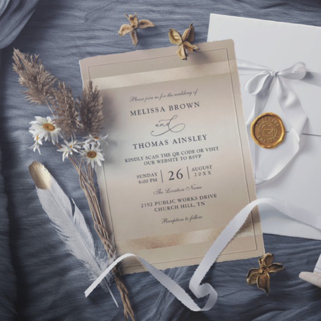 Convite Casamento QR Code Luxo Glamour Champagne Dourado G (Criador carregado)