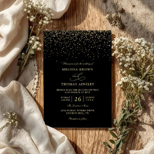 Convite Casamento QR Code Moderno Orçamento Confete Preto