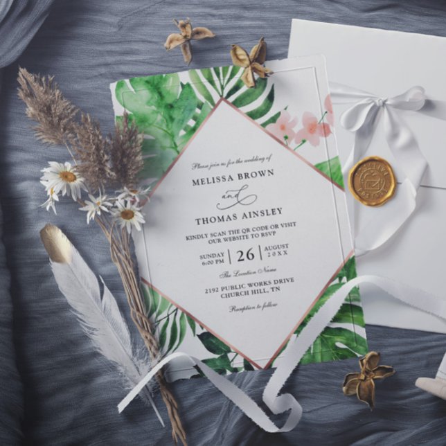 Convite Casamento QR Code Orçamento Aquarela Palma Tropica (Criador carregado)