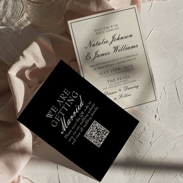Convite Casamento QR Code Preto e Branco Clássico com Dinh (Criador carregado)