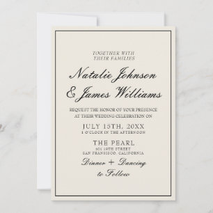 Convite Casamento QR Code Preto e Branco Clássico com Dinh