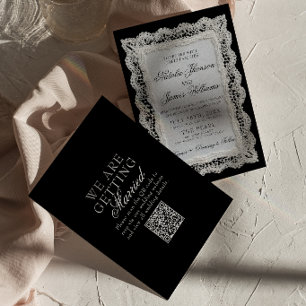 Convite Casamento QR Code Renda Marrom Chocolate Dinheiro