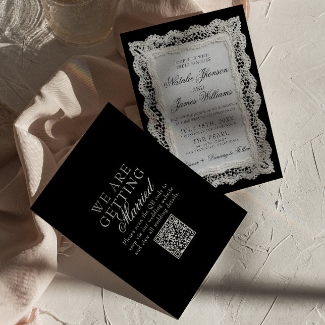 Convite Casamento QR Code Renda Marrom Chocolate Dinheiro  (Criador carregado)