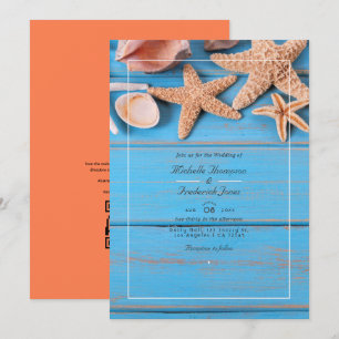 Convite Casamento QR Code RSVP Praia Turquesa e Coral