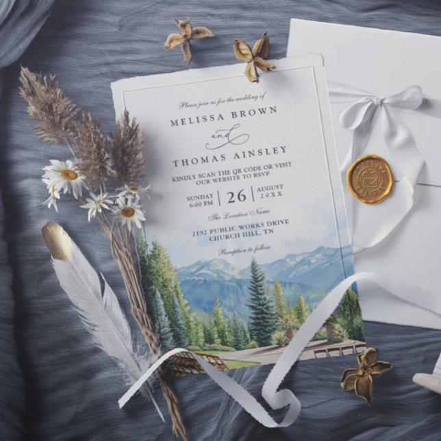 Convite Casamento QR Code Rústico de Montanha Aspen Colora (Criador carregado)