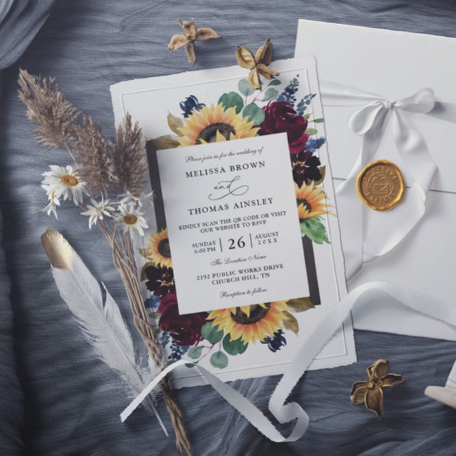 Convite Casamento QR Code Rústico Elegante com Girassol Ec (Criador carregado)