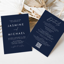 Casamento QR Code Tudo Em Um Marinha Roteiro Moder