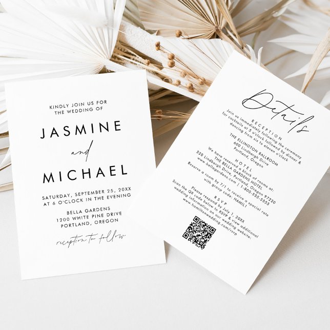 Convite Casamento QR Code Tudo Em Um Roteiro Preto Moderno (Criador carregado)