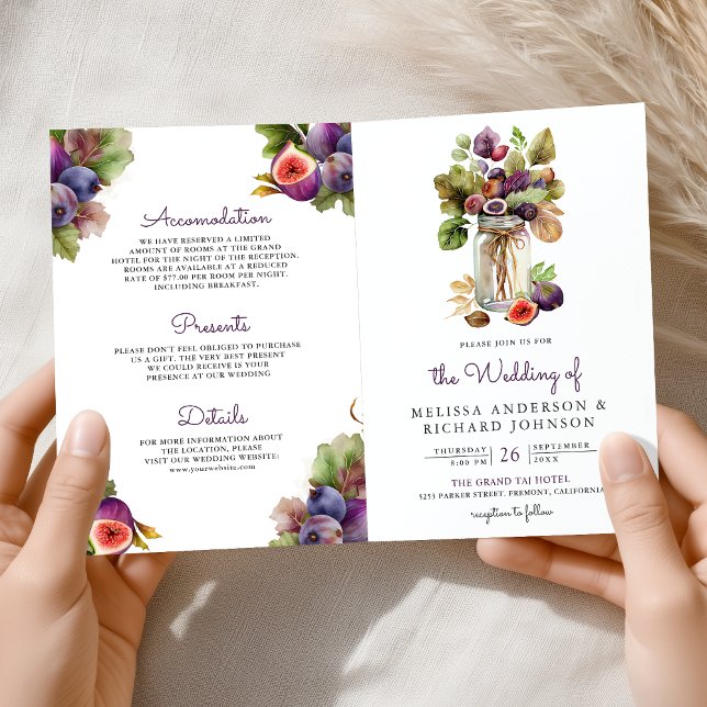 Convite Casamento QR Code Tudo em Um Roxo Rústico Figo (Criador carregado)