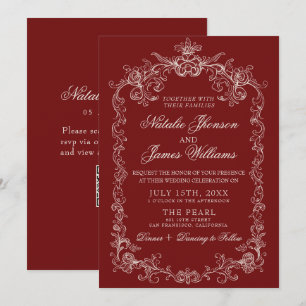 Convite Casamento QR Code Vintage Dinheiro Antigo Vermelho