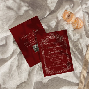 Convite Casamento QR Code Vintage Dinheiro Antigo Vermelho