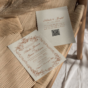 Convite Casamento QR Code Vintage Laranja Queimada Dinheir
