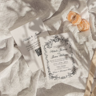 Convite Casamento QR Code Vintage Preto e Branco Dinheiro